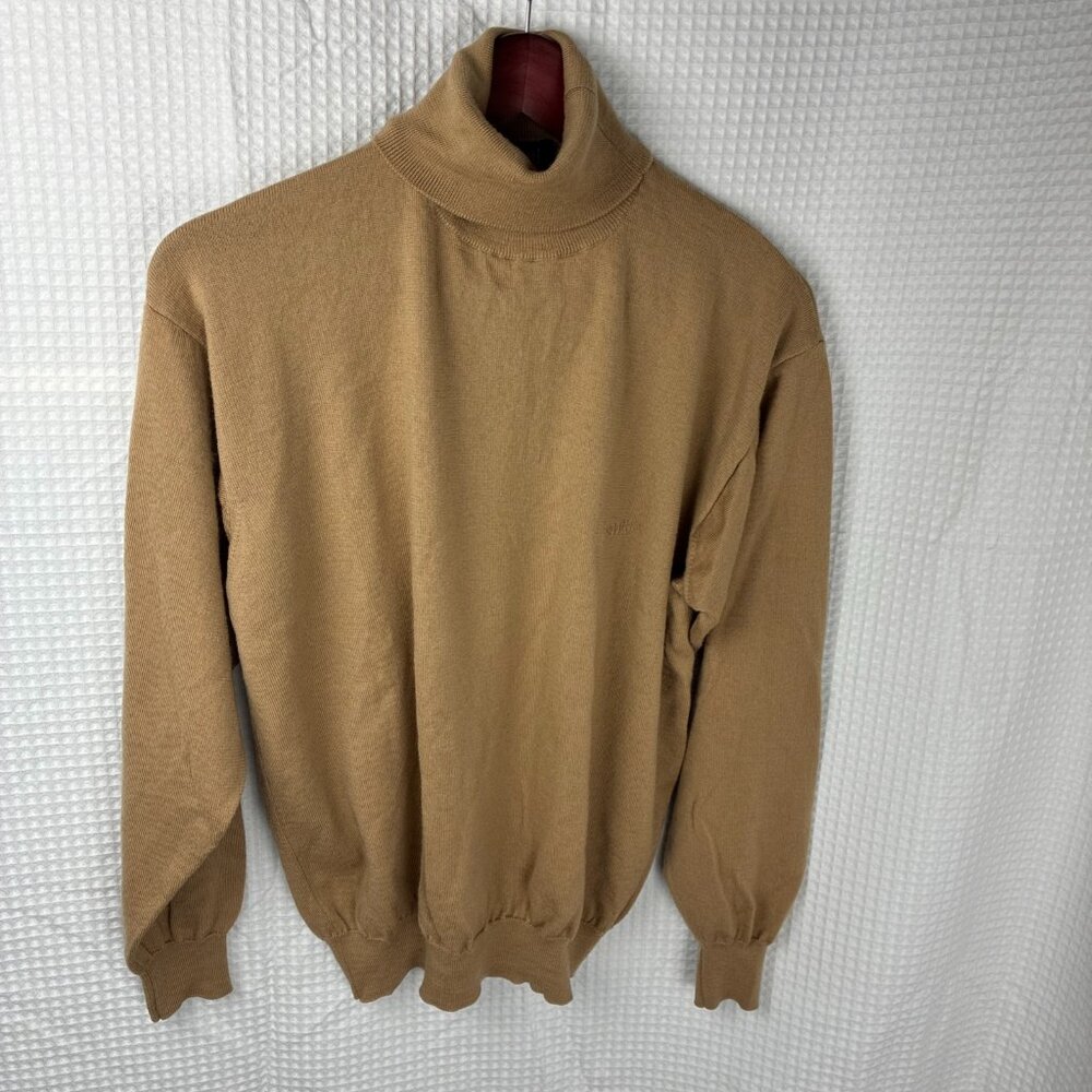 Bugatti 100% Wool Vintage Italian  Turtleneck Tan Mens Med - Large Size USA 38